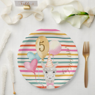 Party Farm Animals Birthday Llama Stripes Paper Plate