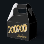 Party Favour XOXO Black Gold Foil Balloon Custom Favor Box<br><div class="desc">Fun black and gold party favour box with "XOXO" in foil balloons with your name and custom thank you text, perfect for a modern and chic birthday, bat mitzvah, Quinceañera, bridal shower, baby shower or bachelorette party. Use the design tool template editor to change the fonts, colours and layout to...</div>