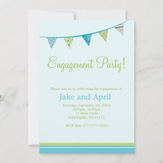 Party Flags Engagement Party - Blue Invitation