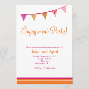 Party Flags Engagement Party - Pink & Orange Invitation