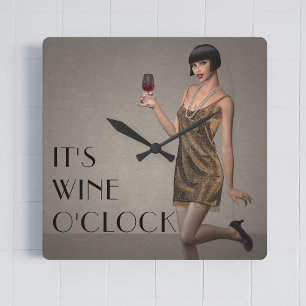 Party Flapper Girl "It's Wine O'Clock" Wall Clock