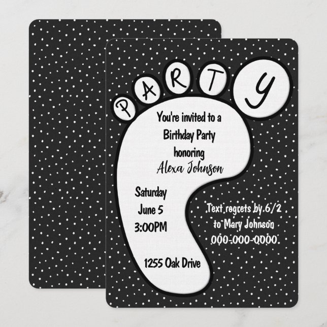 Party Footprint On Polka Dots Invitation (Front/Back)