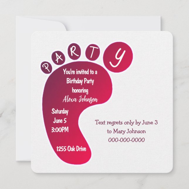 Party Footprint On White Invitation (Front)