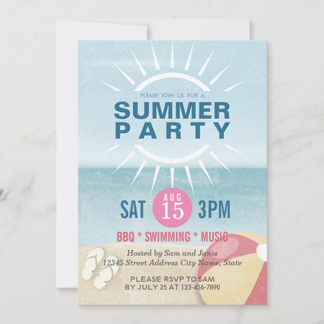 Party for Summer / Beach / Pool / Summer Wedding Invitation (Front)