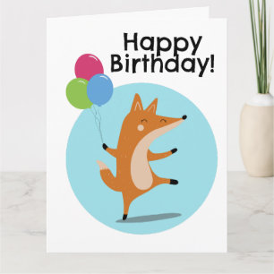 Party Fox With Balloons Custom Text Card