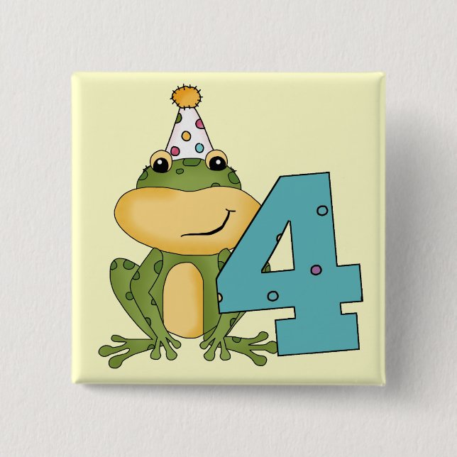 Party Frog 4th Birthday T-shirts and Gifts 2 Inch Square Button (Front)