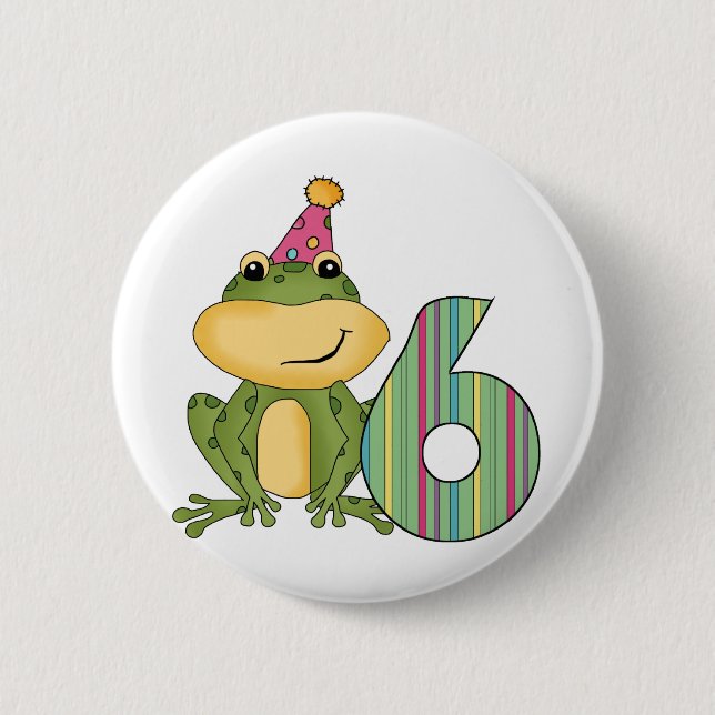 Party Frog 6th Birthday T-shirts and Gifts 2 Inch Round Button (Front)