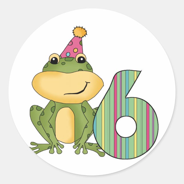 Party Frog 6th Birthday T-shirts and Gifts Classic Round Sticker (Front)