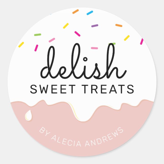 PARTY FROSTING DRIPS cute sprinkles white pink Classic Round Sticker (Front)