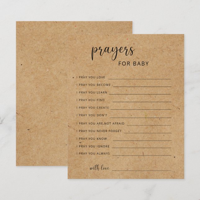 Party game rustic craft | prayers for baby (Front/Back)