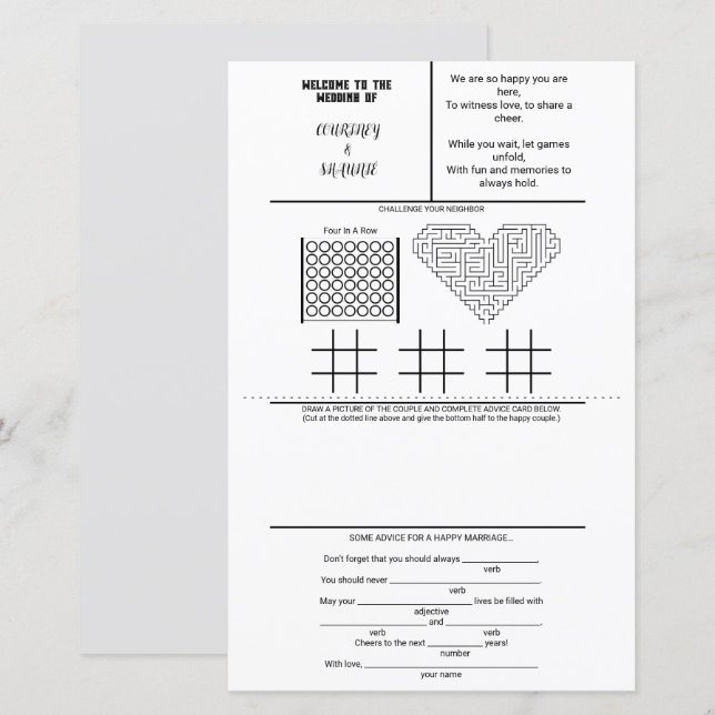 PARTY GAMES & ADVICE CARD (Front/Back)