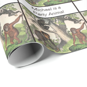 Party gift wrapping Monkey Chimpanzee Vintage Paper