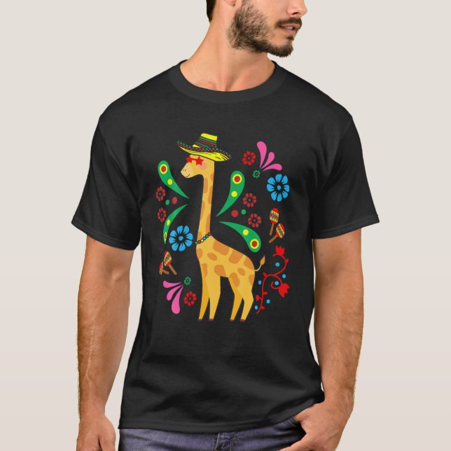 Party Giraffe Sombrero Funny Cinco De Mayo Mexican T-Shirt (Front)