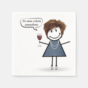 Party Girl with Red Wine  Napkin
