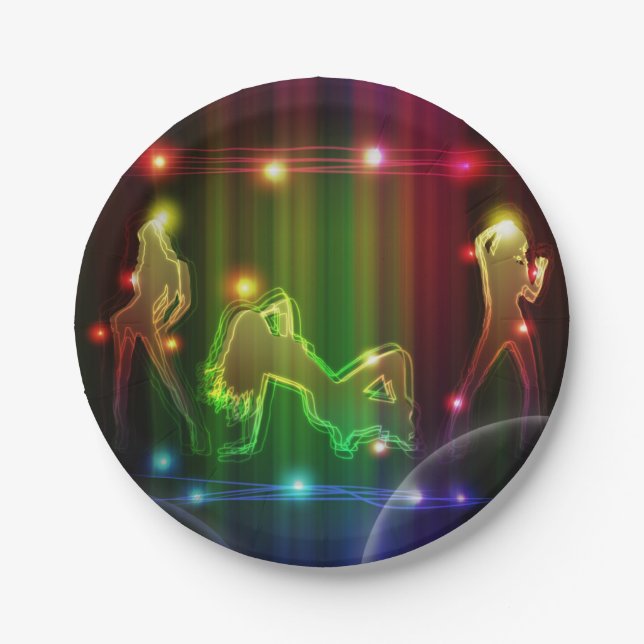 Party Girls Modern Trendy Neon Lights Paper Plate (Front)