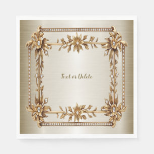 Party Gold Ornate Rectangle Dimond Flowers Shiny Napkin