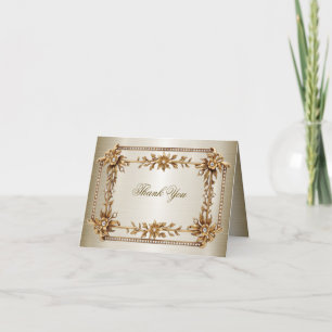 Party Gold Ornate Rectangle Dimond Flowers Shiny Thank You Card