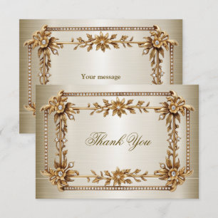 Party Gold Ornate Rectangle Dimond Flowers Shiny Thank You Card