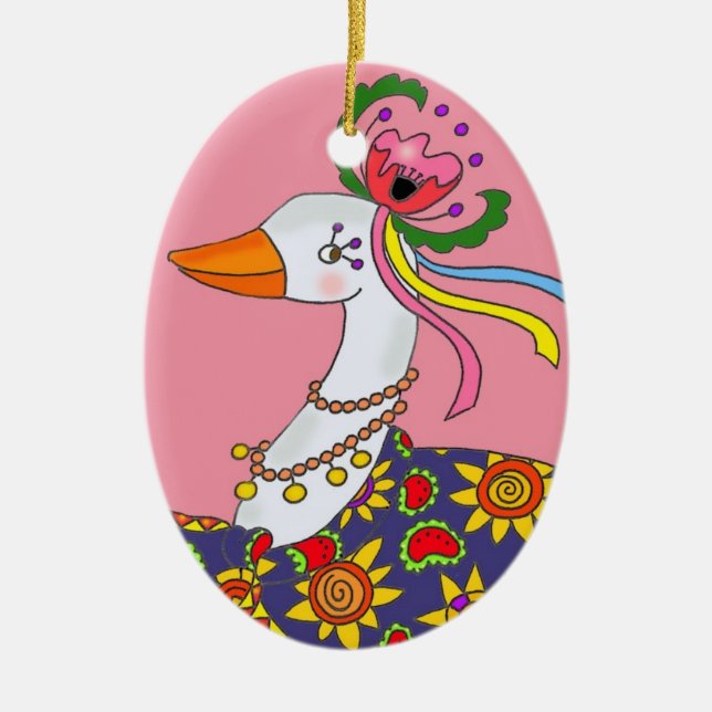 Party Goose Ukrainian Folk Art Ceramic Ornament (Front)