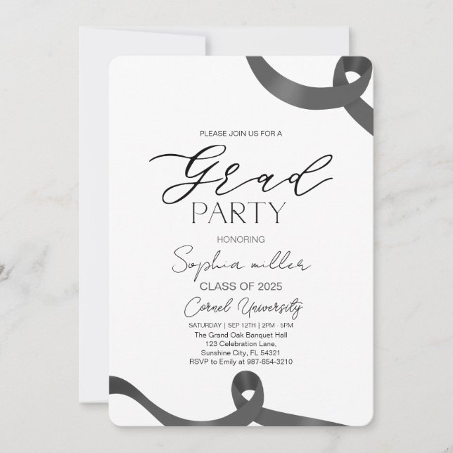 party Graduation,Minimalist black and white  Invitation (Front)