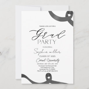 party Graduation,Minimalist black and white Invitation