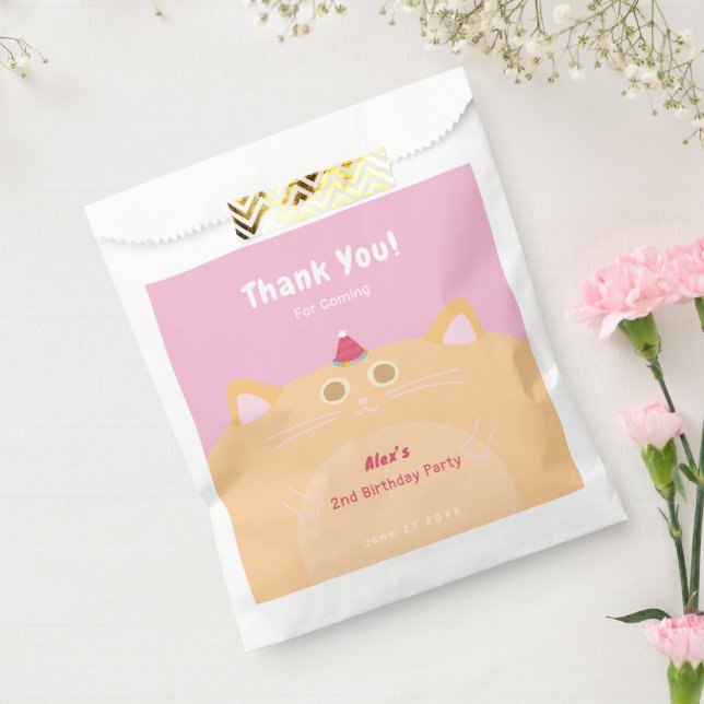 Party Hat Cat Pink Birthday Favour Bag (Sealed)