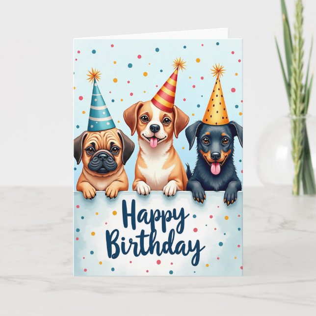 Party Hat Dogs Birthday Card (Front)
