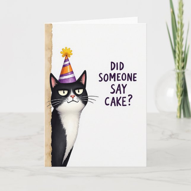 Party Hat Feline Celebration Card (Front)