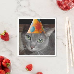 Party Hat Grey Cat Napkin