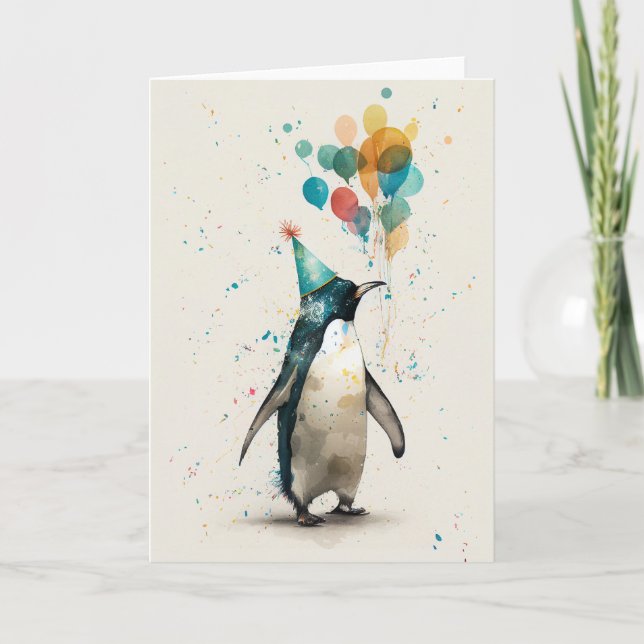 Party Hat Penguin Folded Greeting Card (Front)