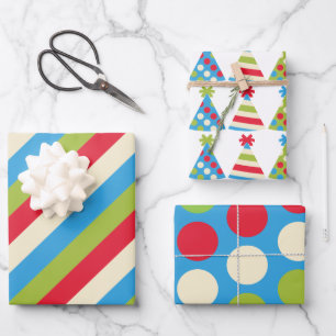 Party Hat Polka Dots Striped Gift Wrap Sheets