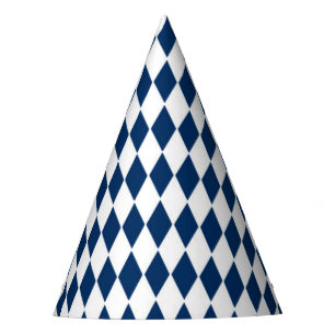 Party Hat with blue and white diamond pattern