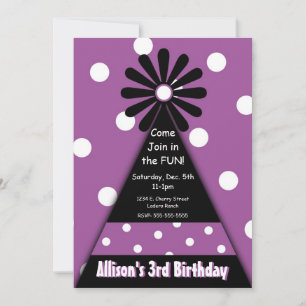 Party Hat with Purple Polka Dots Invitation