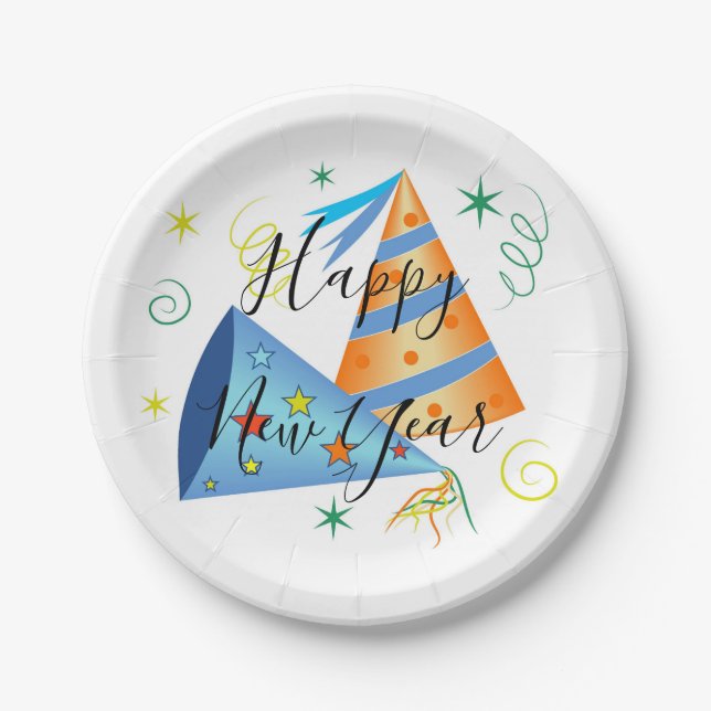 Party Hats and Confetti Paper Plate (Front)