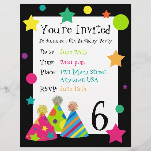Party Hats Invitation Letterhead (Front)