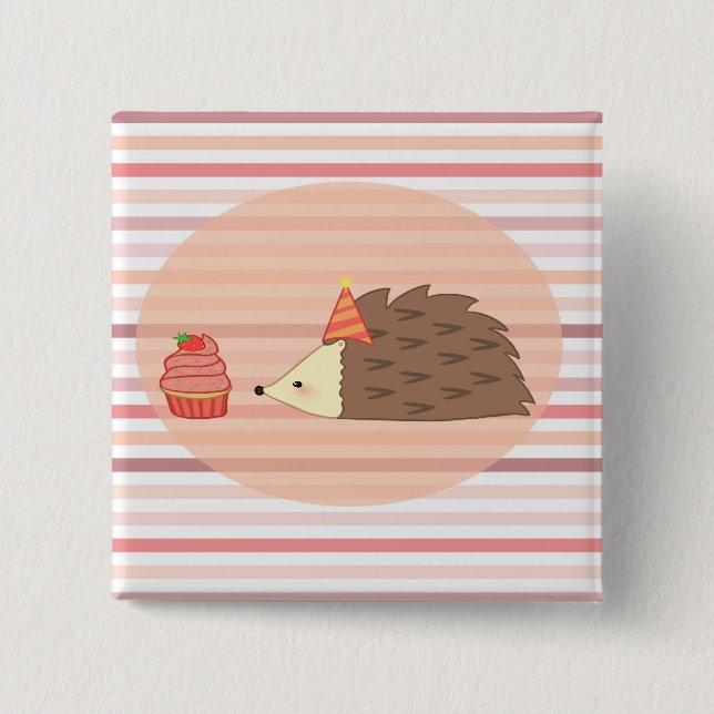 Party Hedgehog and Cupcake 2 Inch Square Button (Front)