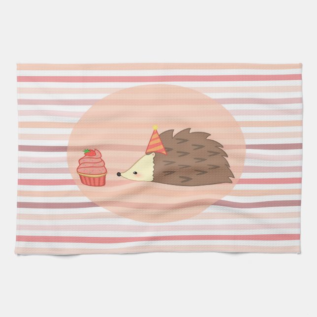 Party Hedgehog and Cupcake Kitchen Towel (Horizontal)