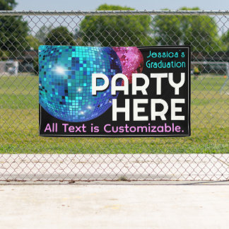 Party Here. Customizable. Disco Ball Announcement Banner