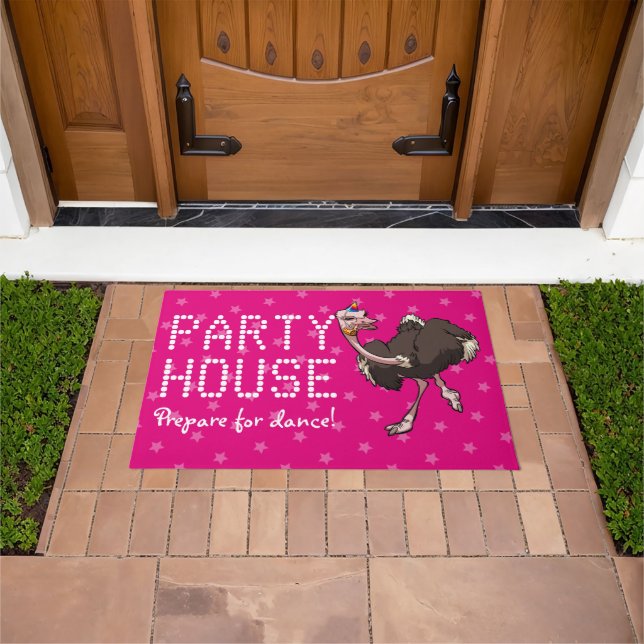 Party House Prepare For Dance! Ostrich Cartoon Doormat (Outdoor)
