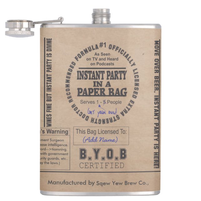 Party In A Paper Bag Customizable Hip Flask (Opened)