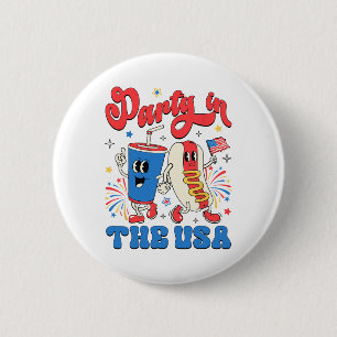 Party In The Usa Cute Soda And Hotdog Patriotic 4t 2 Inch Round Button