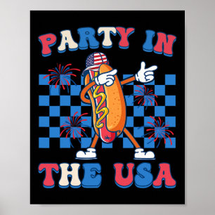Party In The Usa Dabbing Hot Dog 4th Of July Men W Poster