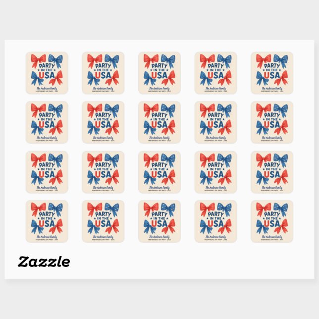 Party in the USA Patriotic 4th of July Custom Square Sticker (Sheet)