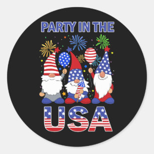 Party In The Usa Patriotic Gnome Flag 4th July Kid Classic Round Sticker