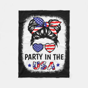 Party In Usa Shirt Girl 4th Of July American Flag Fleece Blanket