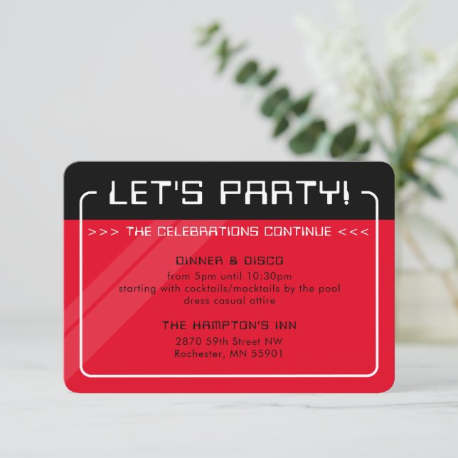 PARTY INFO INSERT modern gamer cool black red Invitation (Standing Front)