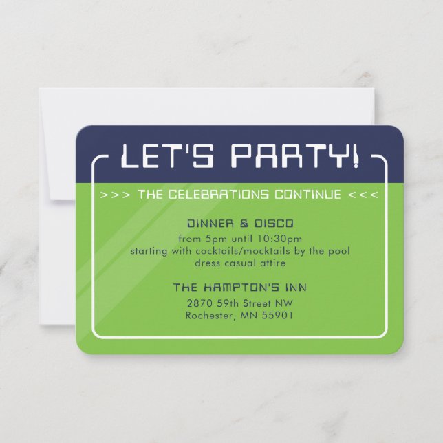 PARTY INFO INSERT modern gamer navy neon green Invitation (Front)