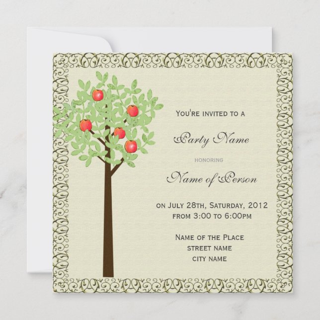 Party invitation, apple tree invitation (Front)