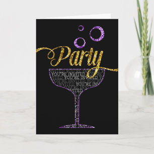 Party Invitation - Champagne Glass and Bubbles