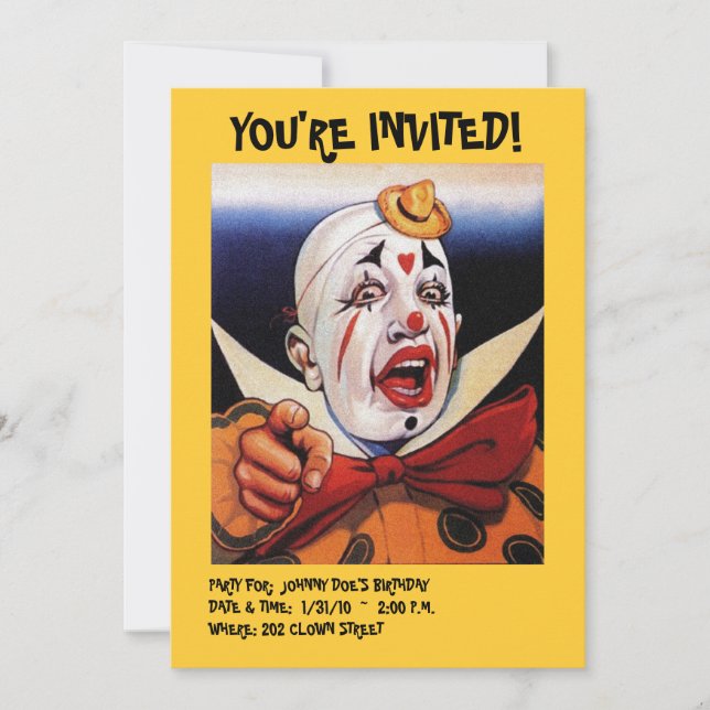 PARTY INVITATION CLOWN ~ EASY TO CUSTOMIZE! (Front)